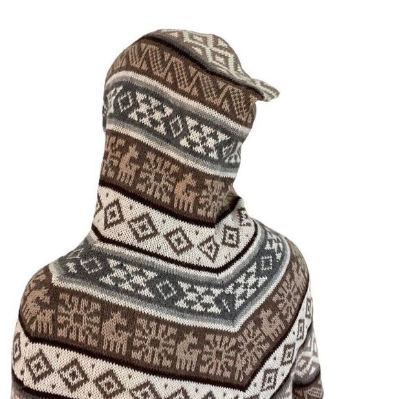 Gamboa Brown Tan 100% Alpaca Peruvian Hooded Fringe Poncho Made in Bolivia - Picture 5 of 5